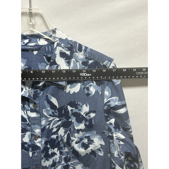 Isaac Mizrahi Live Womens 14 Long Sleeve Blue Floral Button Up Top - Picture 2 of 11